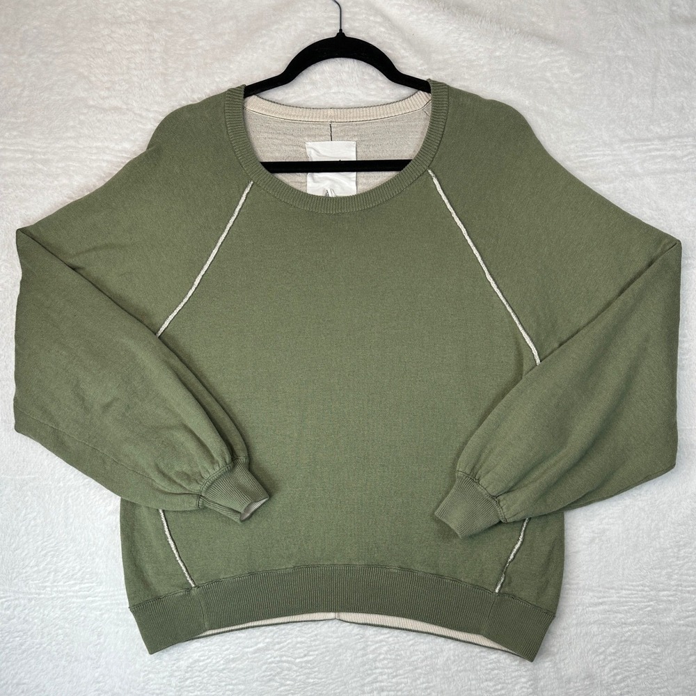 Aerie Sweatshirt Women Small Green Raglan Exposed Seam Pullover